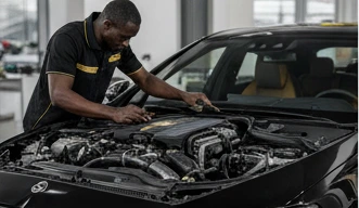 Techinician inspecting a vehicle